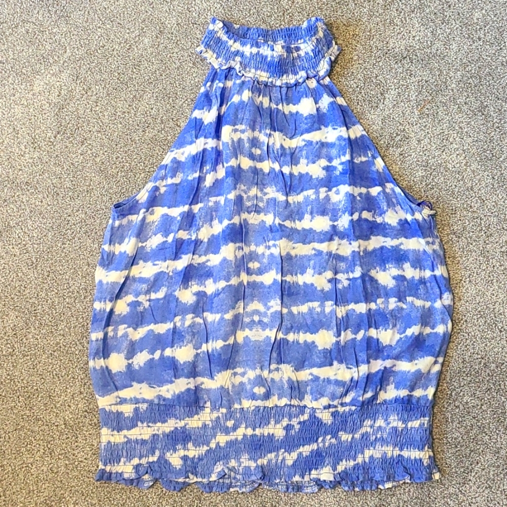 Blue and white halter top